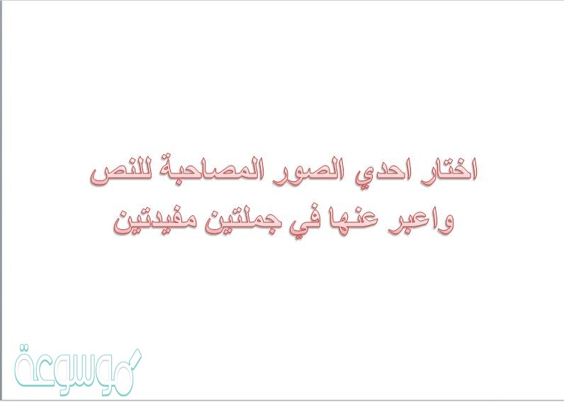 اختار احدي الصور المصاحبة للنص واعبر عنها في جملتين مفيدتين