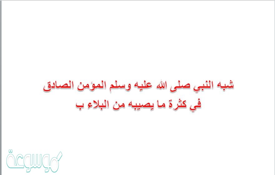 شبه النبي صلى الله عليه وسلم المؤمن الصادق في كثرة ما يصيبه من البلاء ب