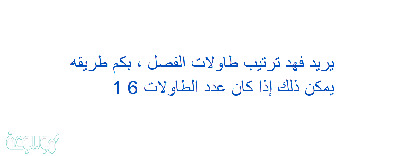 يريد فهد ترتيب طاولات الفصل ، بكم طريقه يمكن ذلك إذا كان عدد الطاولات 6 1