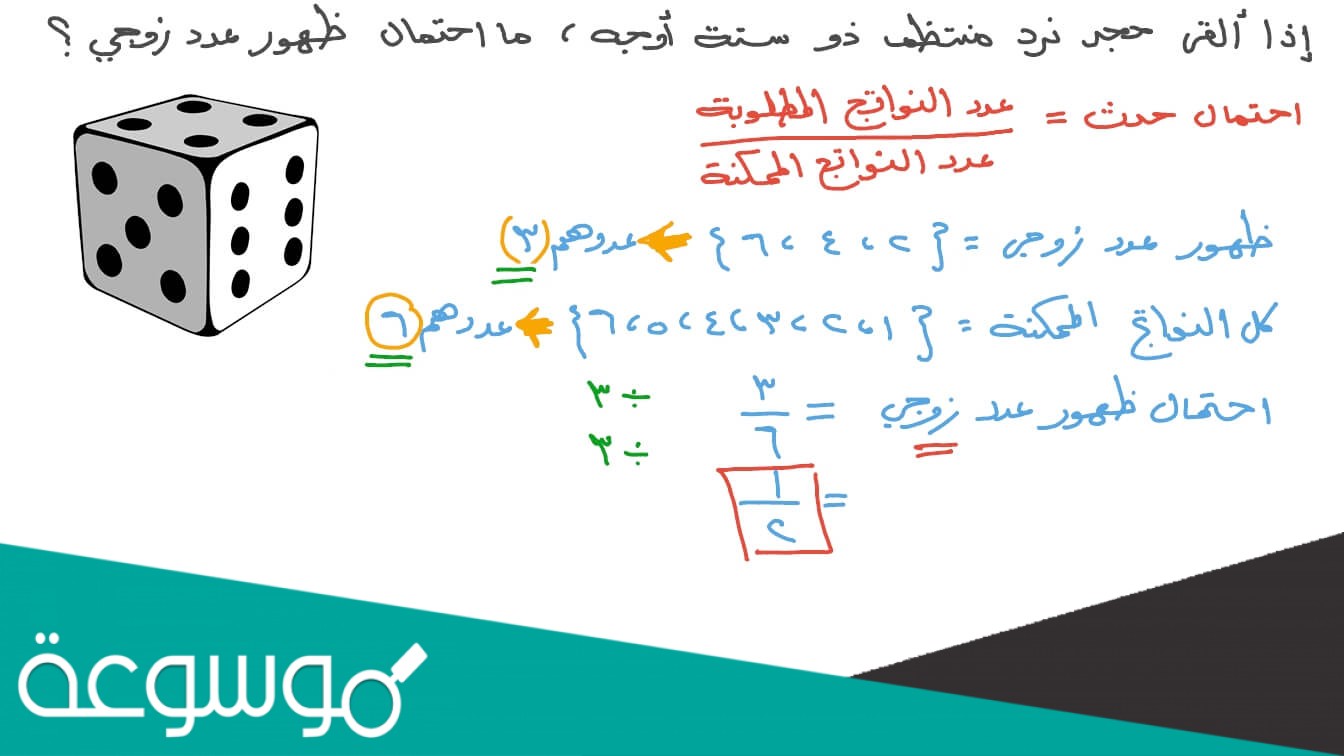 النواتج الممكنة عند رمي قطعة نقود ومكعب أرقام