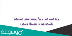 يريد احمد عمل لوحة ويمكنه اختيار احد ثلاث مقاسات كبيره ومتوسطه وصغيره