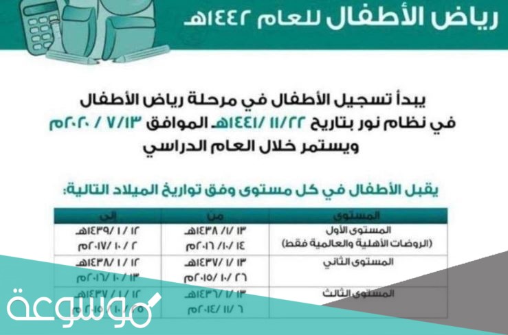 أعمار تسجيل رياض الأطفال 1442