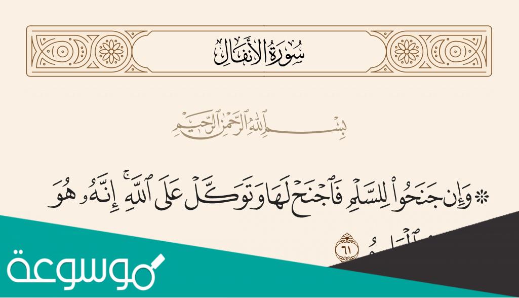 تفسير الآية ” وإن جنحوا للسلم فاجنح لها “