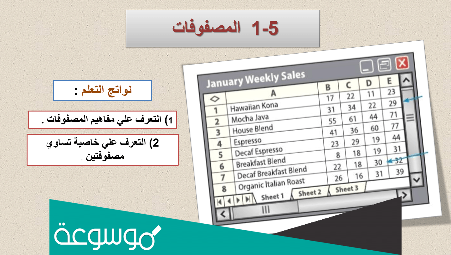بحث عن المصفوفات وأنواعها جاهز للطباعة