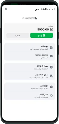 لقطة شاشة لقائمة الحساب في تطبيق 1win